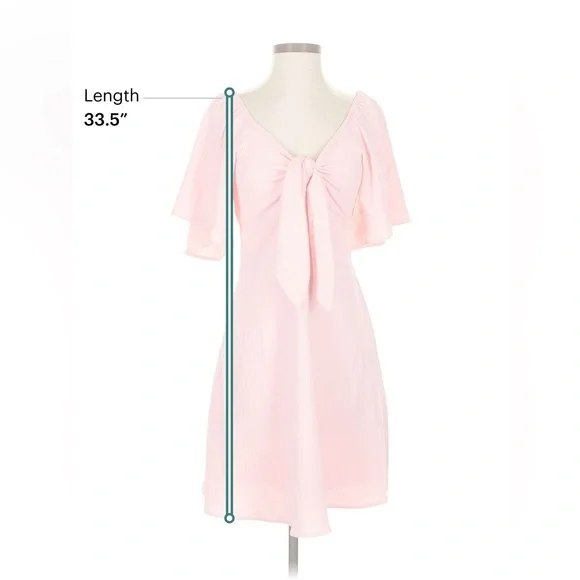 Pink Flutter Sleeve Tie-Front Mini Dress Summer Casual Vacation Outfit Size S - Picture 7 of 10